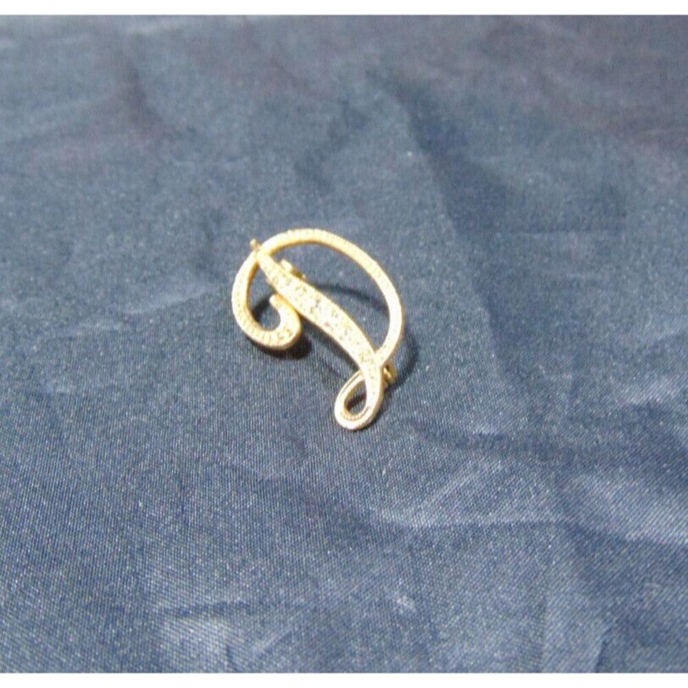 Initial "D"  Brooch, Pin Goldtone Rhinestone Script Initial 1" - Picture 2 of 6